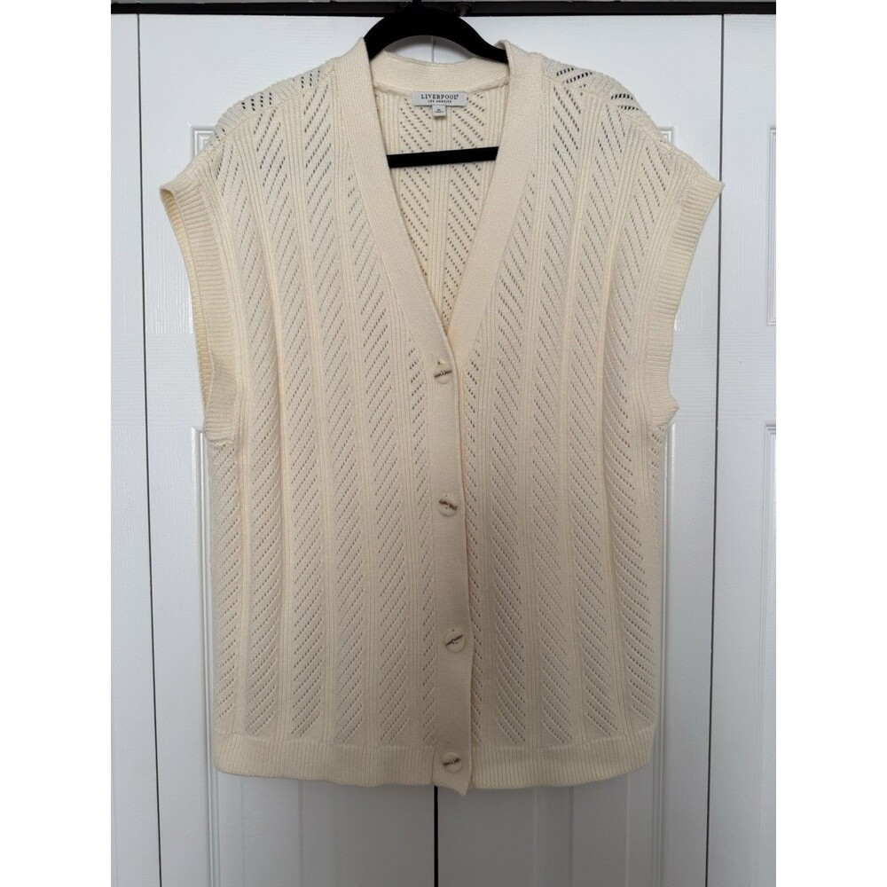 Liverpool Los Angeles Knit Button-Front Sweater Vest Cream V Neck Size XL